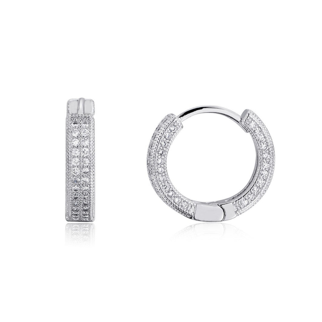 Iced Hoop Earrings – White Gold Finish