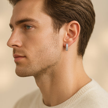 Iced Hoop Earrings – White Gold Finish