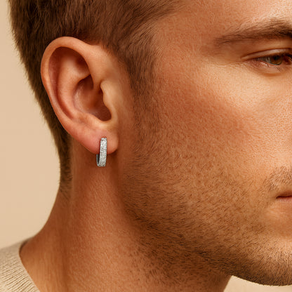 Iced Hoop Earrings – White Gold Finish