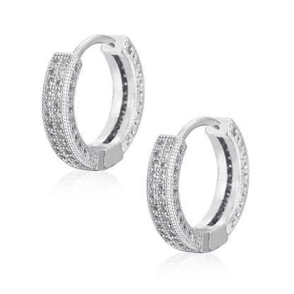 Iced Hoop Earrings – White Gold Finish