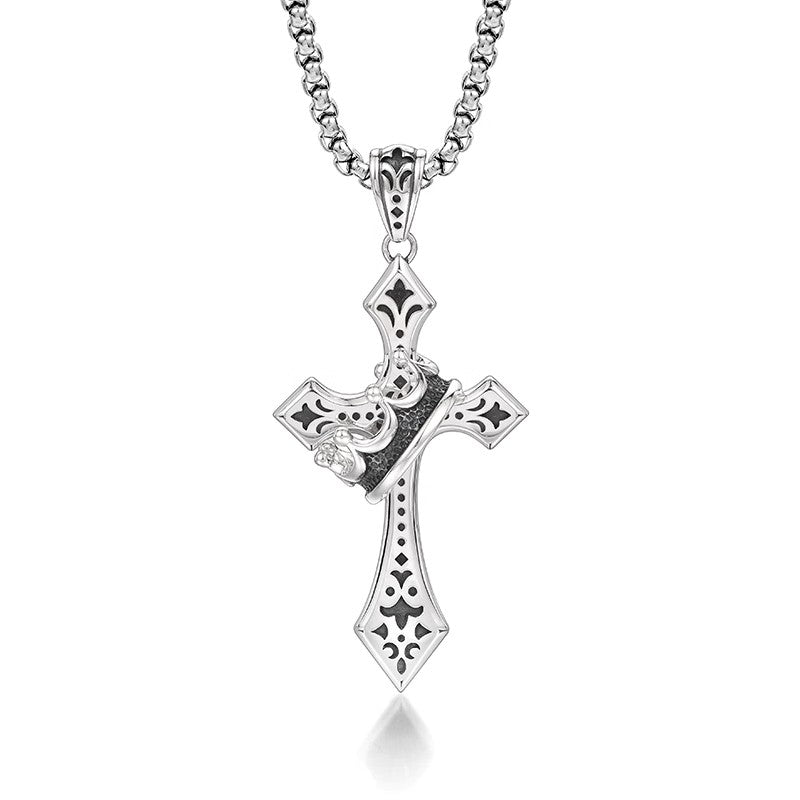 Sterling Silver Royal Crown Cross Pendant – Silver Finish