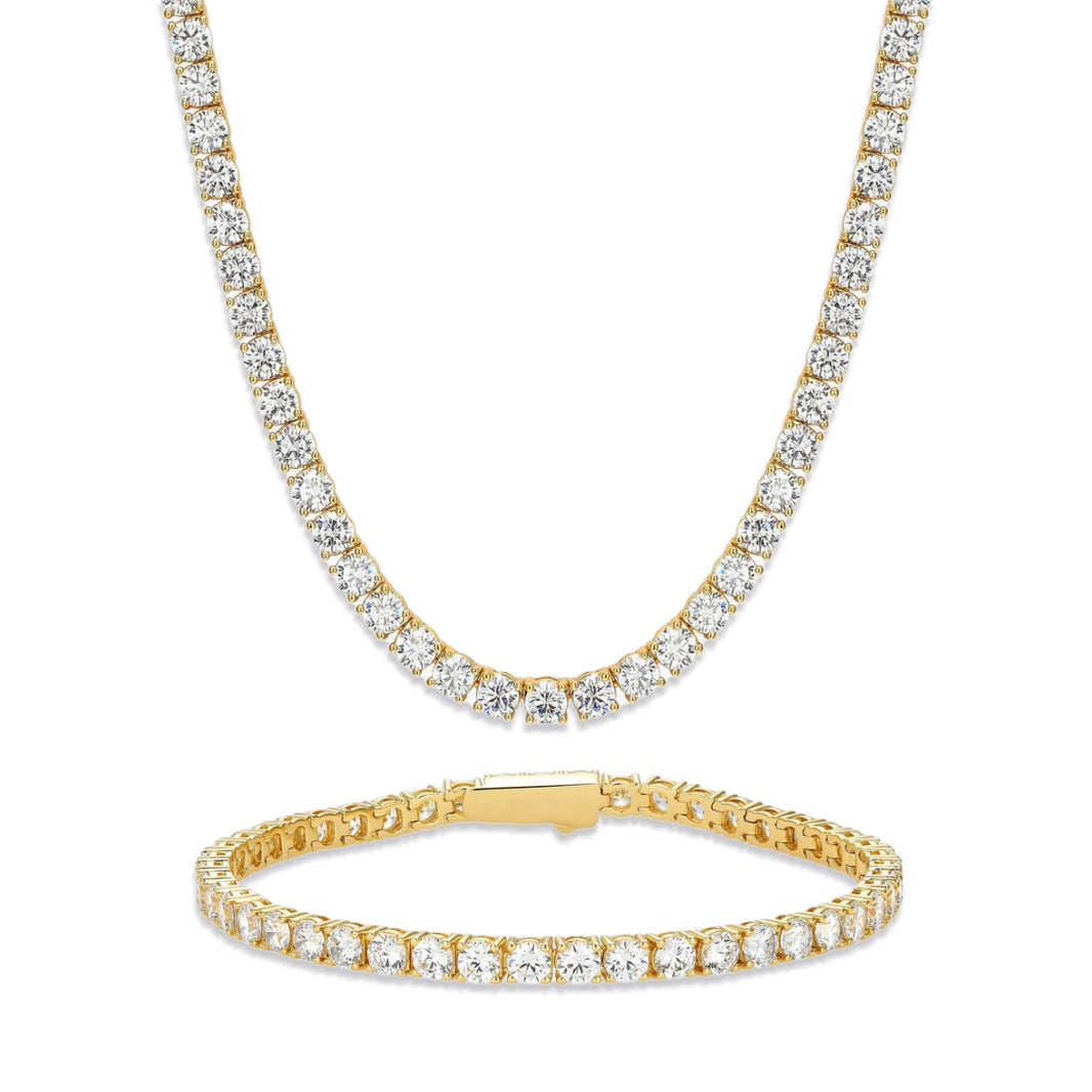 4mm Tennis Chain Set – 14K Gold Finish