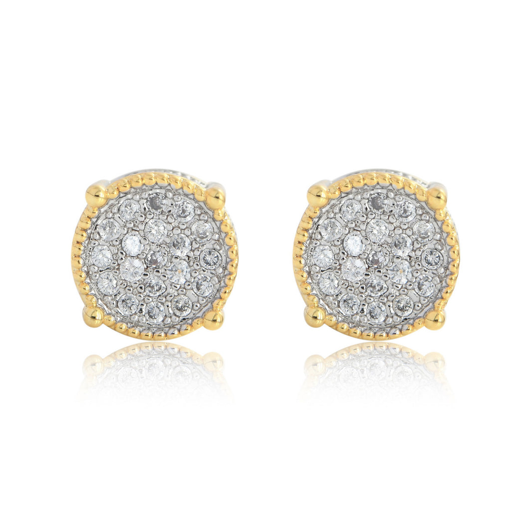 Iced Cluster Round Stud Earrings – 14K Gold Finish