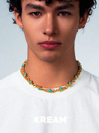 11mm Gold-Plated Synthetic Turquoise Chain Necklace