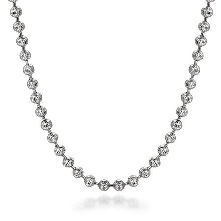 4mm Sterling Silver Beaded Necklace – White Gold Finish