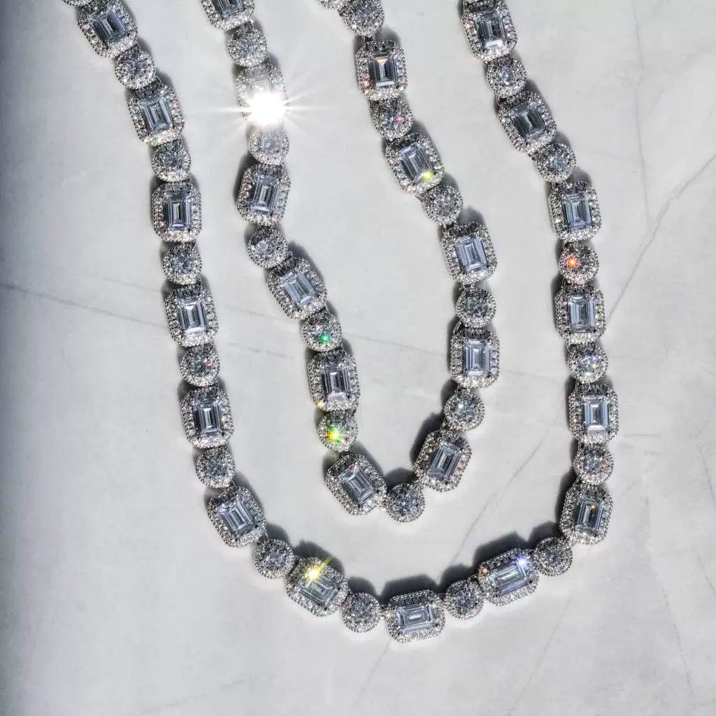 ICE BLING | Alternating Square and Round Sugarloaf Necklace