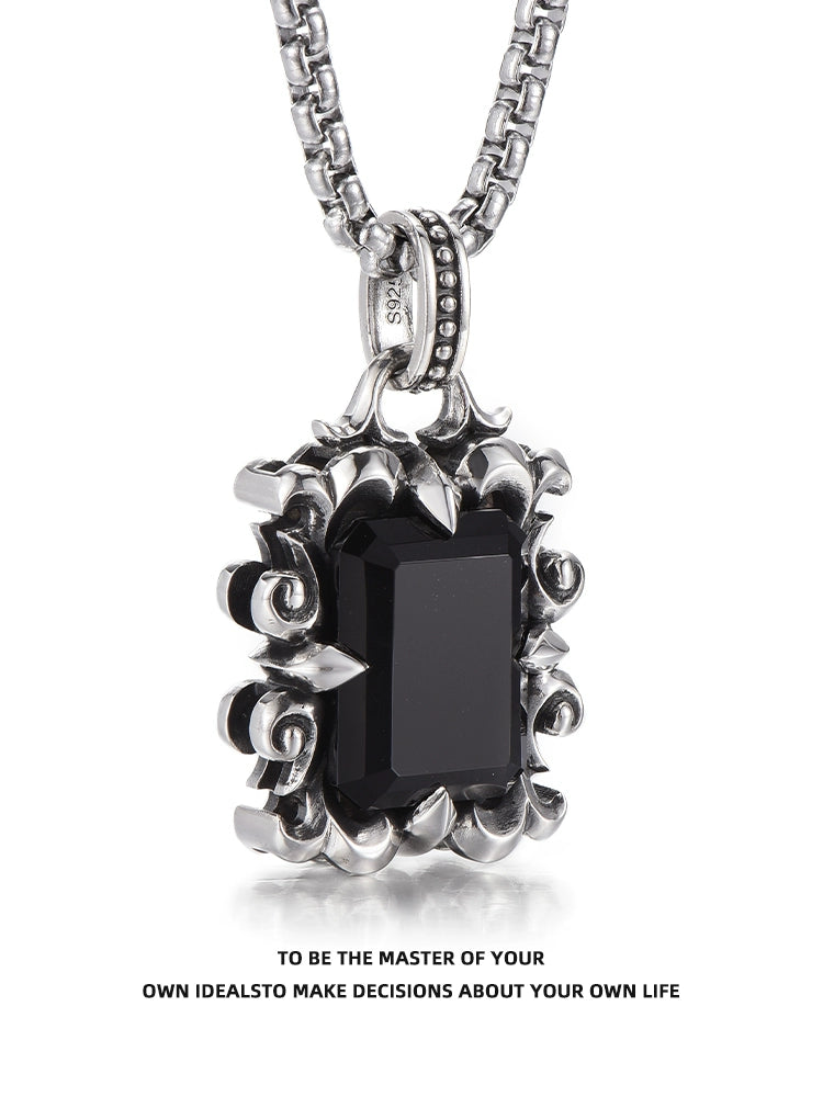 29mm S925 Black Agate Amulet Pendant