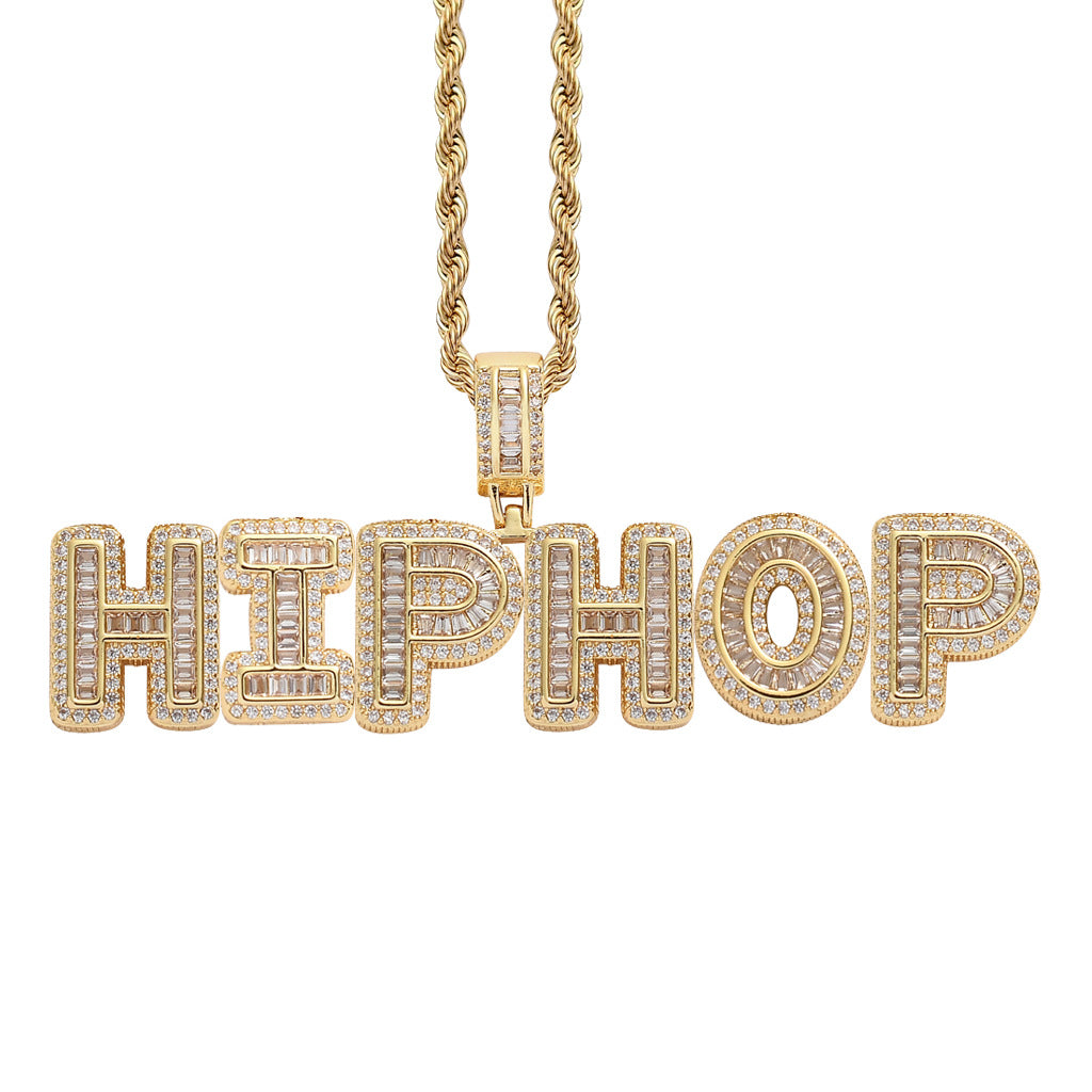 Custom Iced Out Letter Name Pendant – 14K Gold Finish