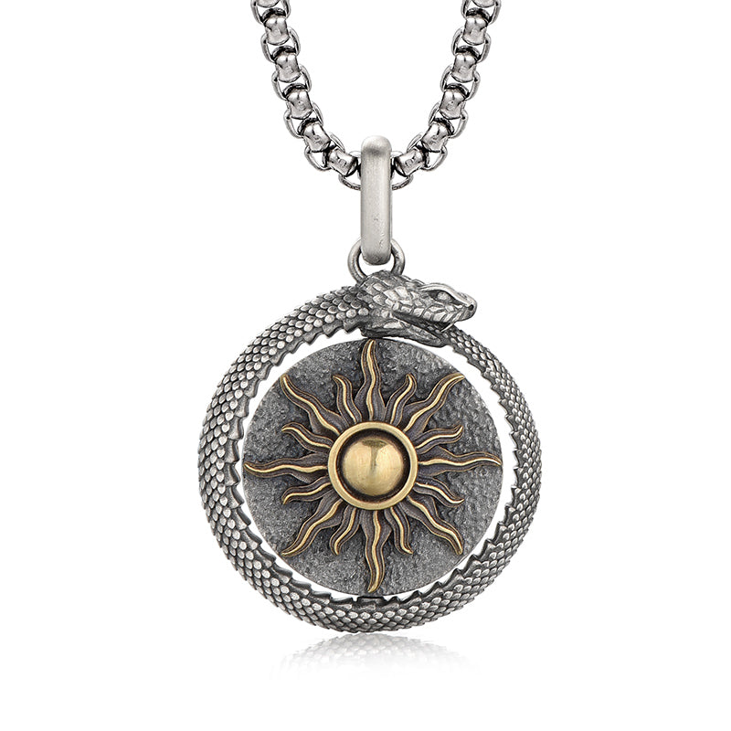 35.96mm S925 Copper-Inlaid Ouroboros Amulet Pendant