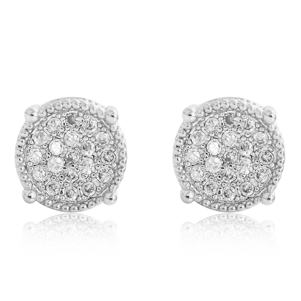 Iced Cluster Round Stud Earrings – Silver Finish