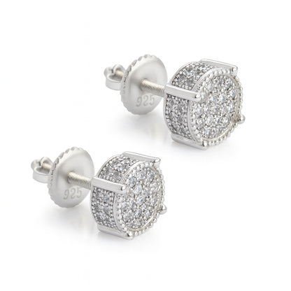 Iced Cluster Round Stud Earrings – Silver Finish