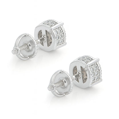 Iced Cluster Round Stud Earrings – Silver Finish