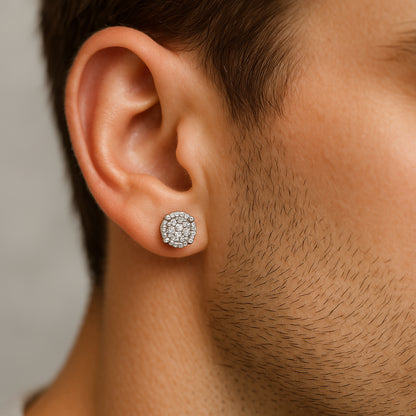 Iced Cluster Round Stud Earrings – Silver Finish