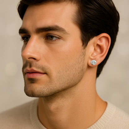 Iced Cluster Round Stud Earrings – Silver Finish