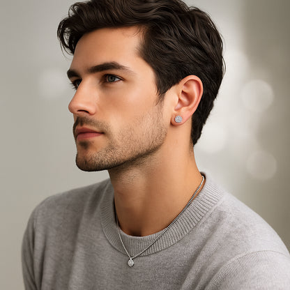 Iced Cluster Round Stud Earrings – Silver Finish