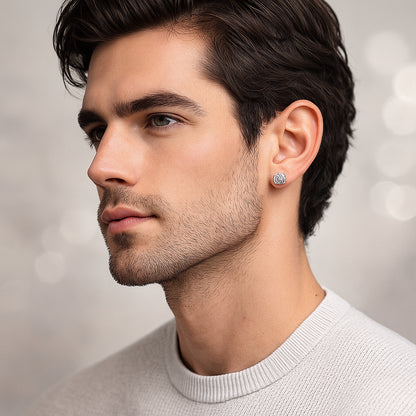 Iced Cluster Round Stud Earrings – Silver Finish