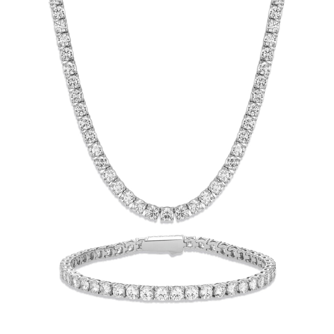 4mm Tennis Chain Set – Silver Finish