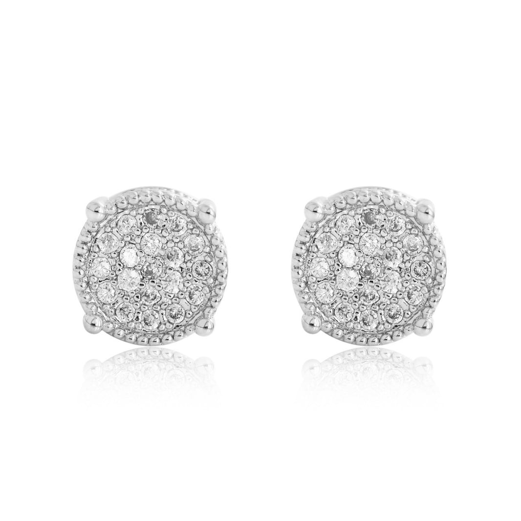 Iced Cluster Round Stud Earrings – Silver Finish