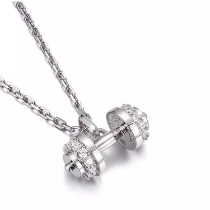 Sterling Silver White CZ Dumbbell Pendant – White Gold Finish