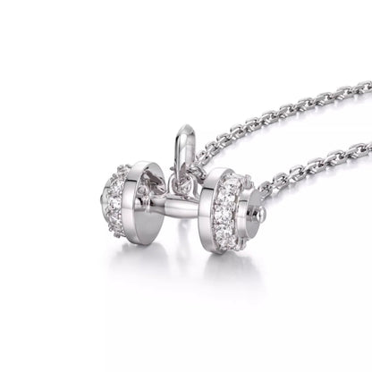 Sterling Silver White CZ Dumbbell Pendant – White Gold Finish