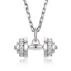 Sterling Silver White CZ Dumbbell Pendant – White Gold Finish