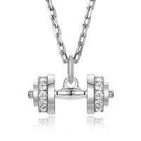 Sterling Silver White CZ Dumbbell Pendant – White Gold Finish