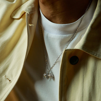 Sterling Silver White CZ Dumbbell Pendant – White Gold Finish