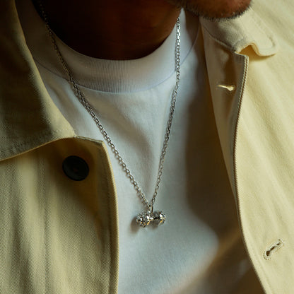 Sterling Silver White CZ Dumbbell Pendant – White Gold Finish