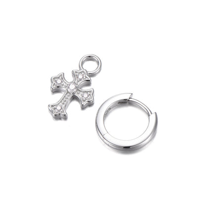 Sterling Silver Clear CZ Cross Drop Earrings – Rhodium Finish