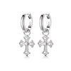 Sterling Silver Clear CZ Cross Drop Earrings – Rhodium Finish