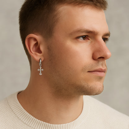 Sterling Silver Clear CZ Cross Drop Earrings – Rhodium Finish