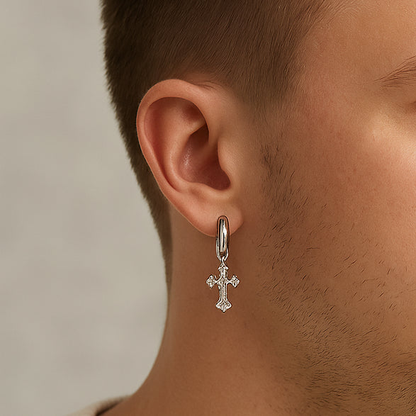 Sterling Silver Clear CZ Cross Drop Earrings – Rhodium Finish