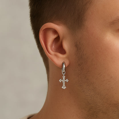 Sterling Silver Clear CZ Cross Drop Earrings – Rhodium Finish