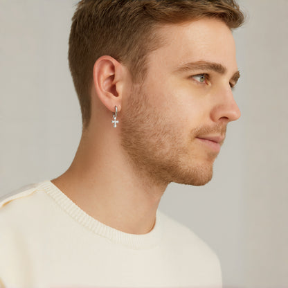 Sterling Silver Clear CZ Cross Drop Earrings – Rhodium Finish