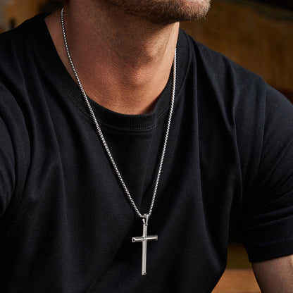 Sterling Silver Cross Pendant – White Gold Finish