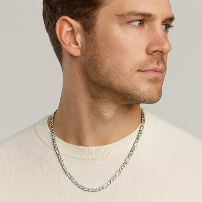 4mm Sterling Silver Figaro Chain – Rhodium Finish