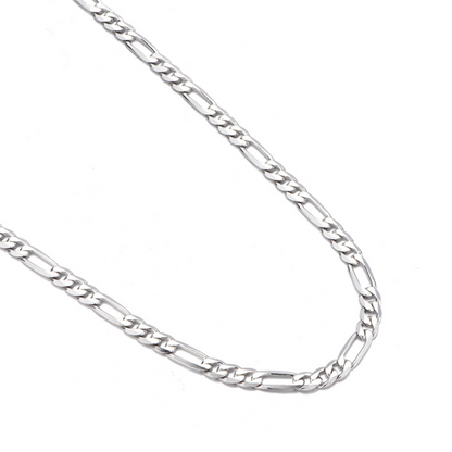 4mm Sterling Silver Figaro Chain – Rhodium Finish