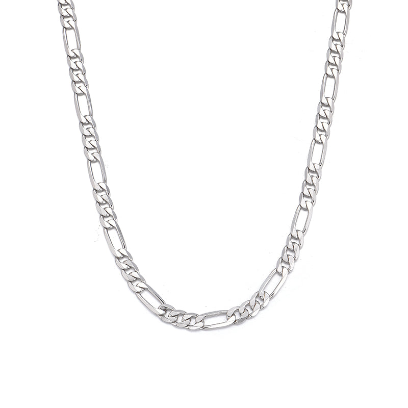 4mm Sterling Silver Figaro Chain – Rhodium Finish