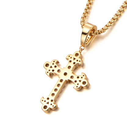 Sterling Silver Vintage Iced Cross Pendant – 14K Gold Finish