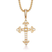 Sterling Silver Vintage Iced Cross Pendant – 14K Gold Finish