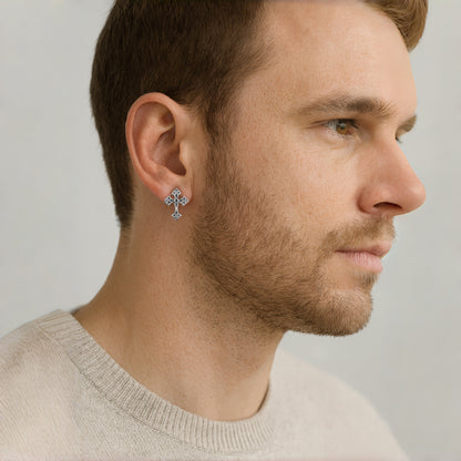 Sterling Silver Vintage Cross Stud Earrings – Oxidized Silver Finish