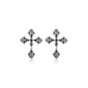 Sterling Silver Vintage Cross Stud Earrings – Oxidized Silver Finish