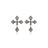 Sterling Silver Vintage Cross Stud Earrings – Oxidized Silver Finish