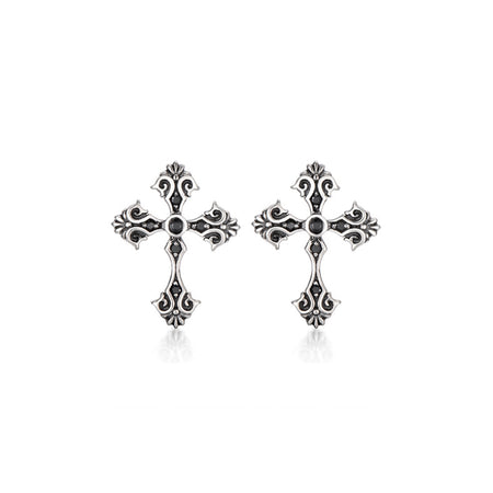 Sterling Silver Vintage Cross Stud Earrings – Oxidized Silver Finish