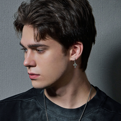 Sterling Silver Green CZ Cross Drop Earrings – Rhodium Finish