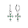 Sterling Silver Green CZ Cross Drop Earrings – Rhodium Finish