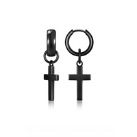Sterling Silver Cross Drop Earrings – Black Rhodium Finish