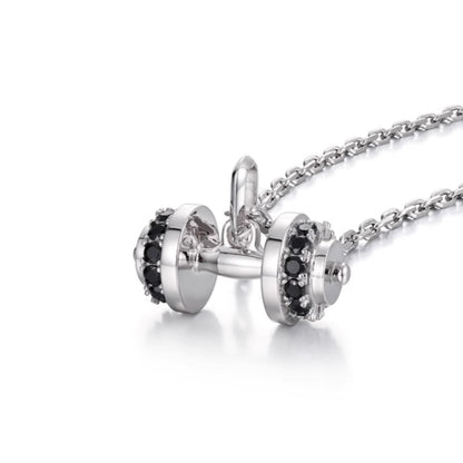 Sterling Silver Black CZ Dumbbell Pendant – White Gold Finish