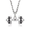 Sterling Silver Black CZ Dumbbell Pendant – White Gold Finish