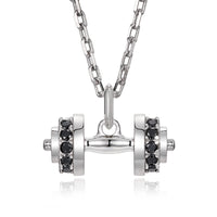 Sterling Silver Black CZ Dumbbell Pendant – White Gold Finish